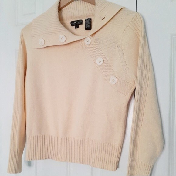 Jeanne Pierre Big Button Mock Neck Ribbed Cotton Blend Yellow Sweater  Large - Picture 4 of 12